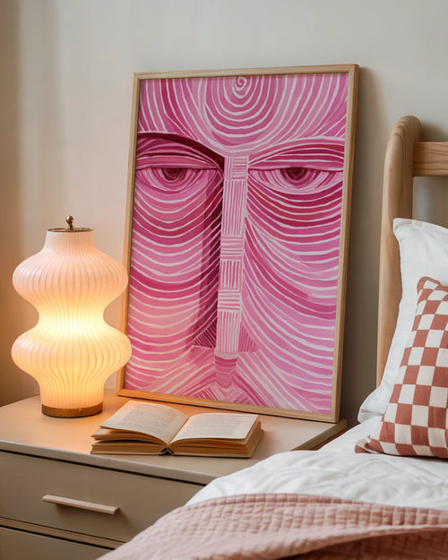 Pink Face Portrait Poster, Abstract Line Art Print, Psychedelic Wall Art
