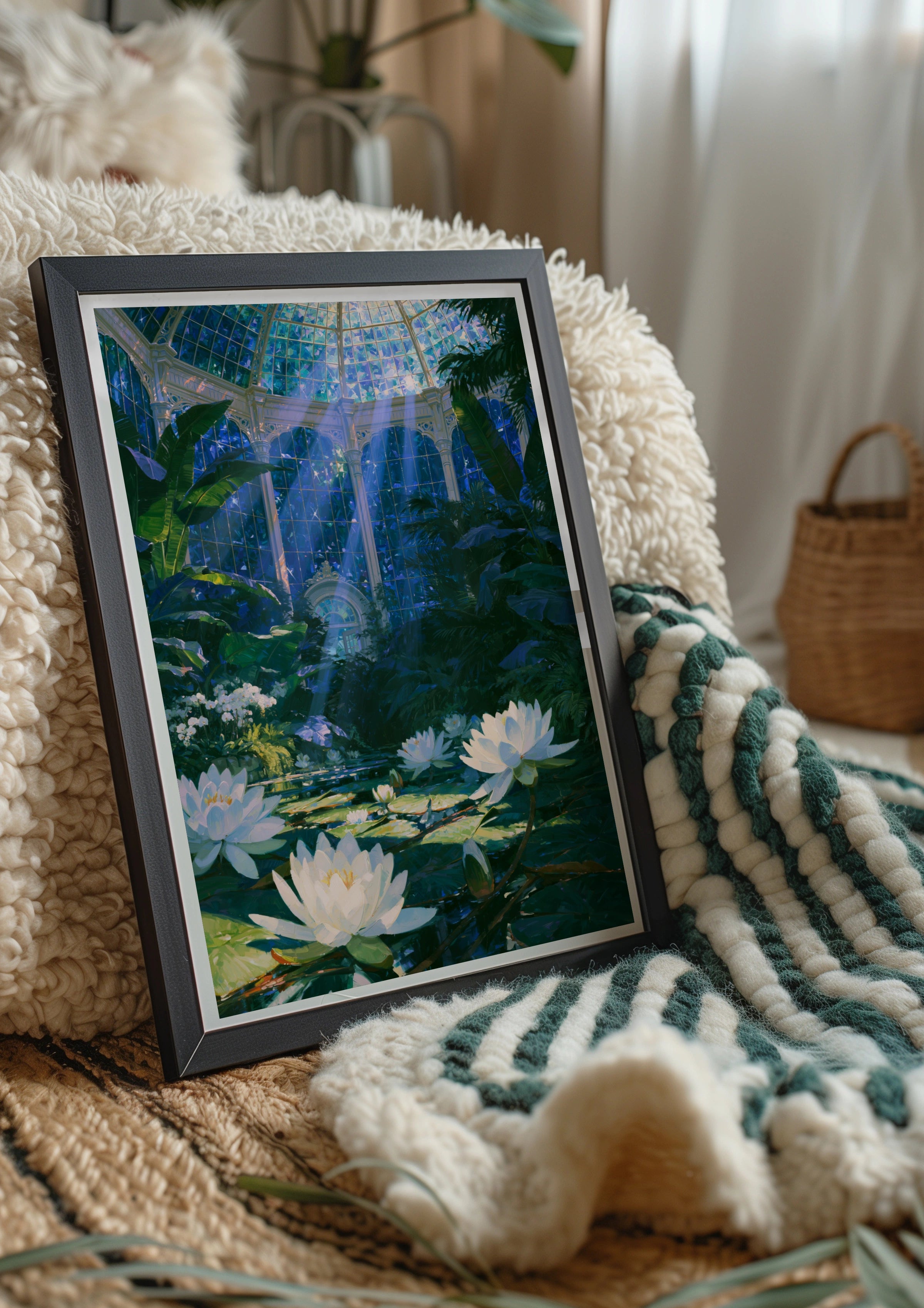 Greenhouse Water Lilies Poster, Glass Dome Botanical Garden, Impressionist Wall Art