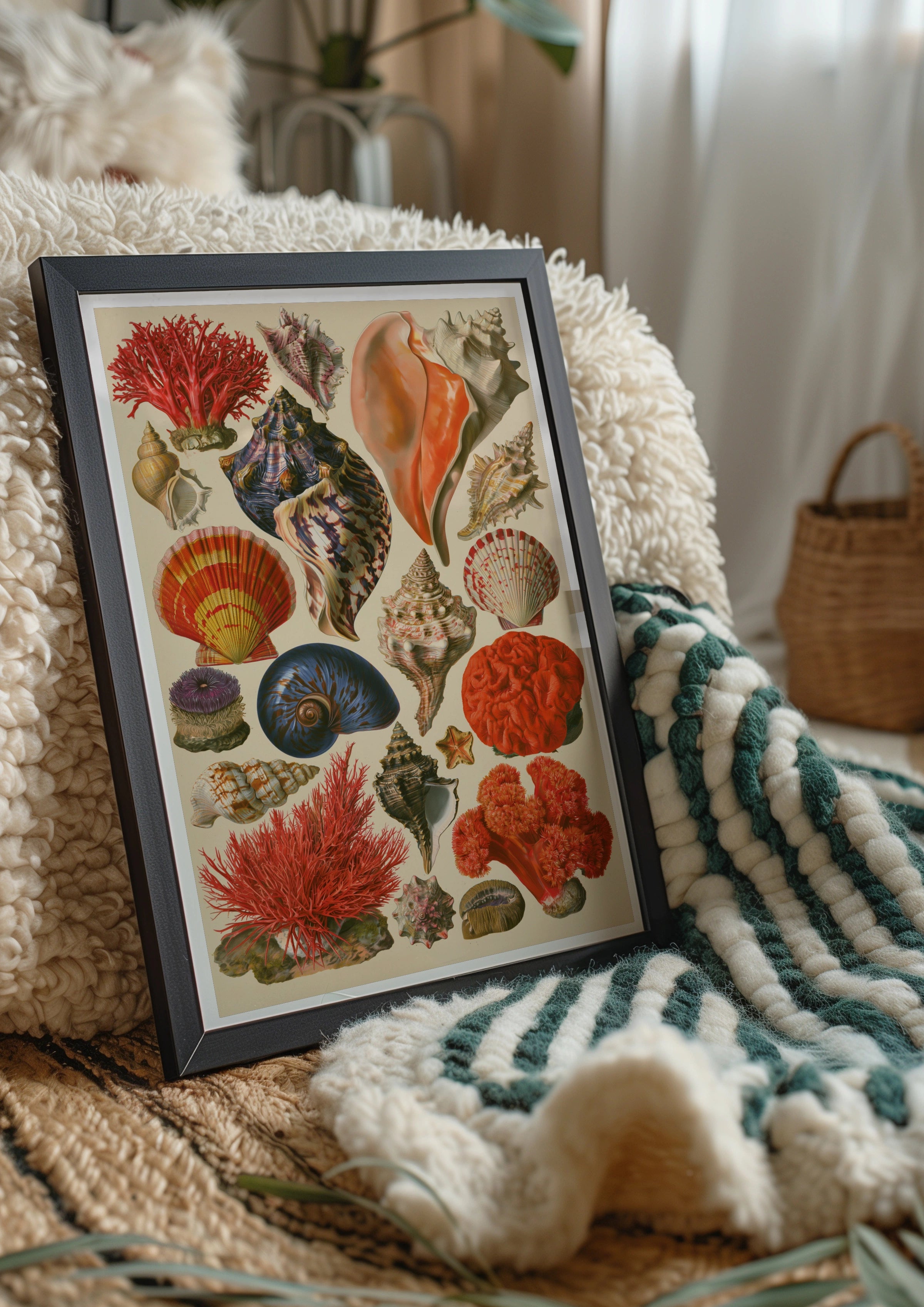 Seashell Collection Poster, Vintage Botanical Marine Art Print, Coastal Wall Decor