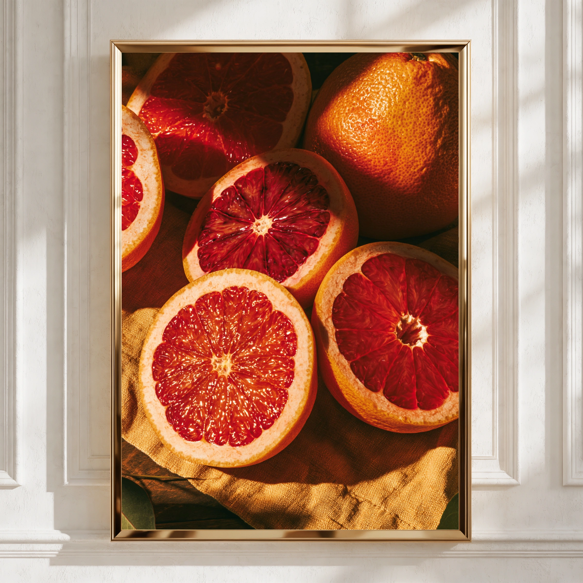 Blood Orange Close Up Fruit Poster, Red Citrus Wall Art Print