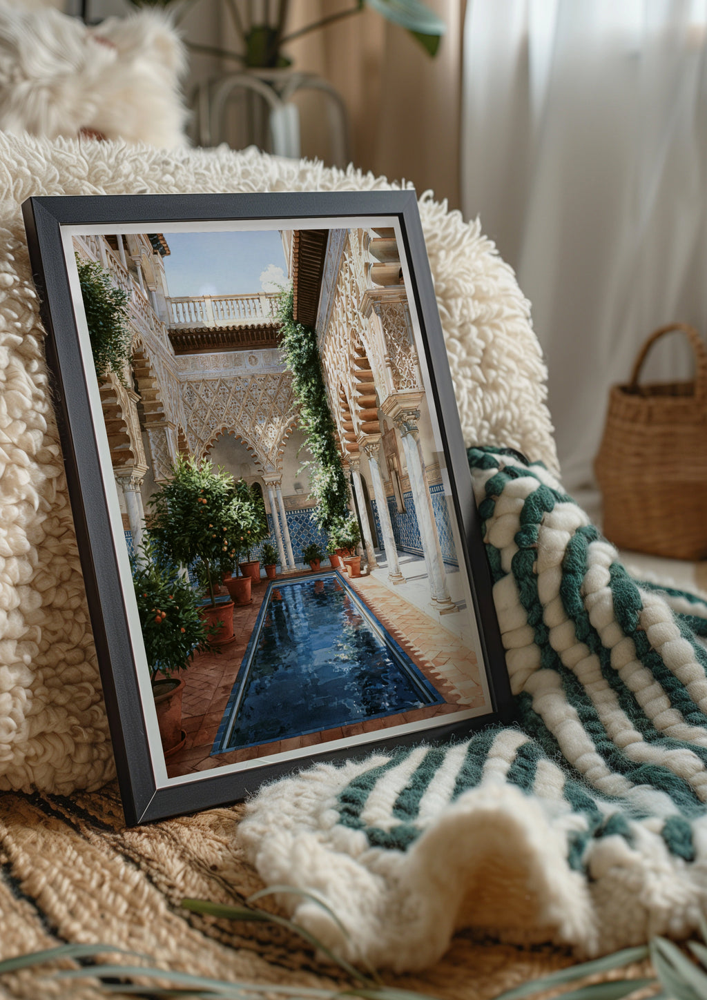 Andalusian Patio Wall Art Poster, Spanish Courtyard, Moorish Architecture Print