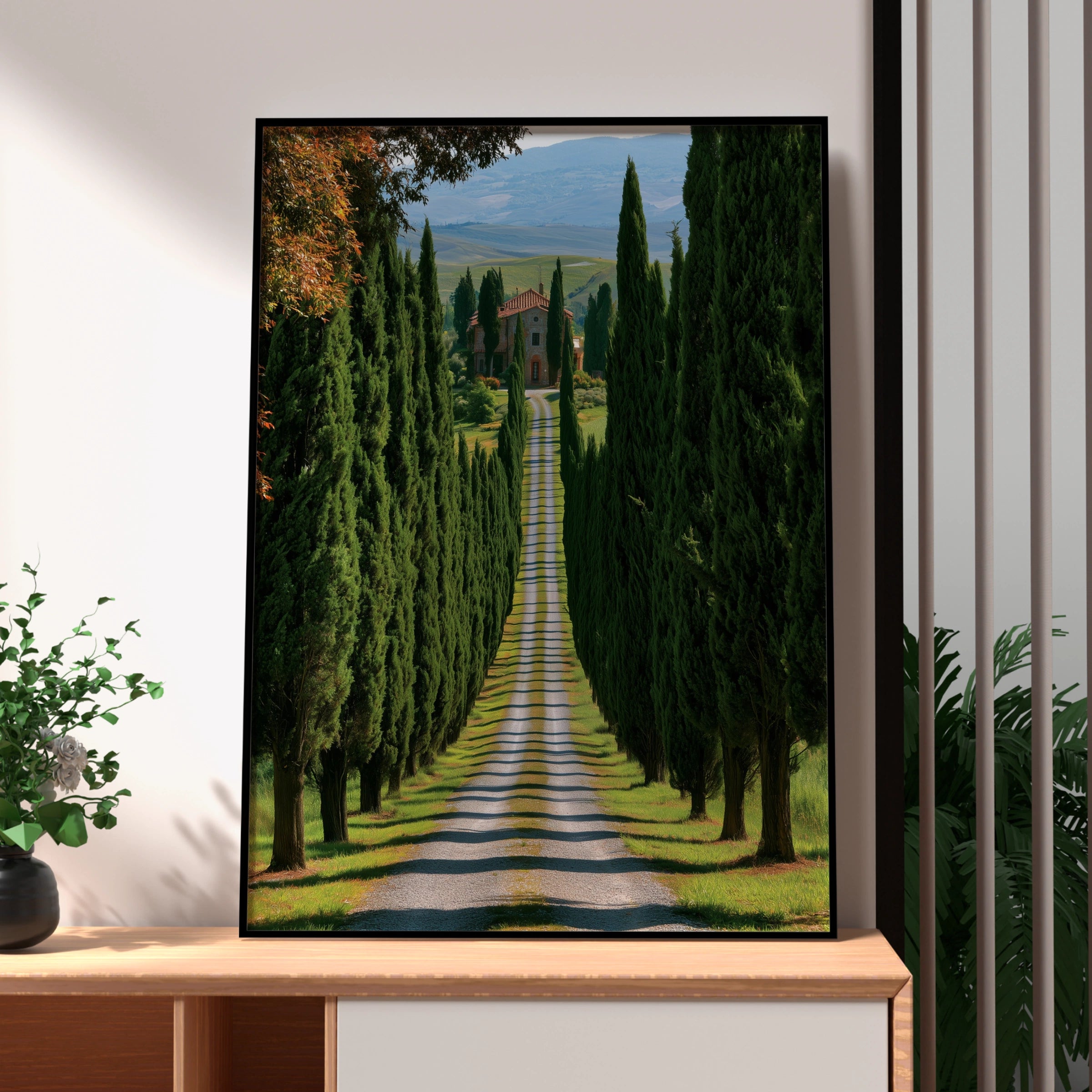 Tuscany Cypress Boulevard Wall Art Poster, Italian Countryside Print, Nature Landscape