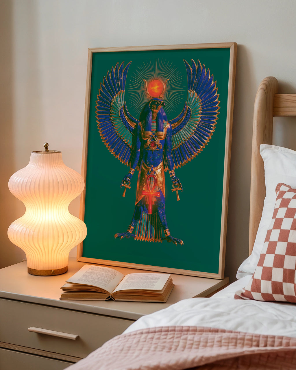 Horus Egyptian God Poster, Full Figure Falcon Deity, Ancient Egypt Wall Art
