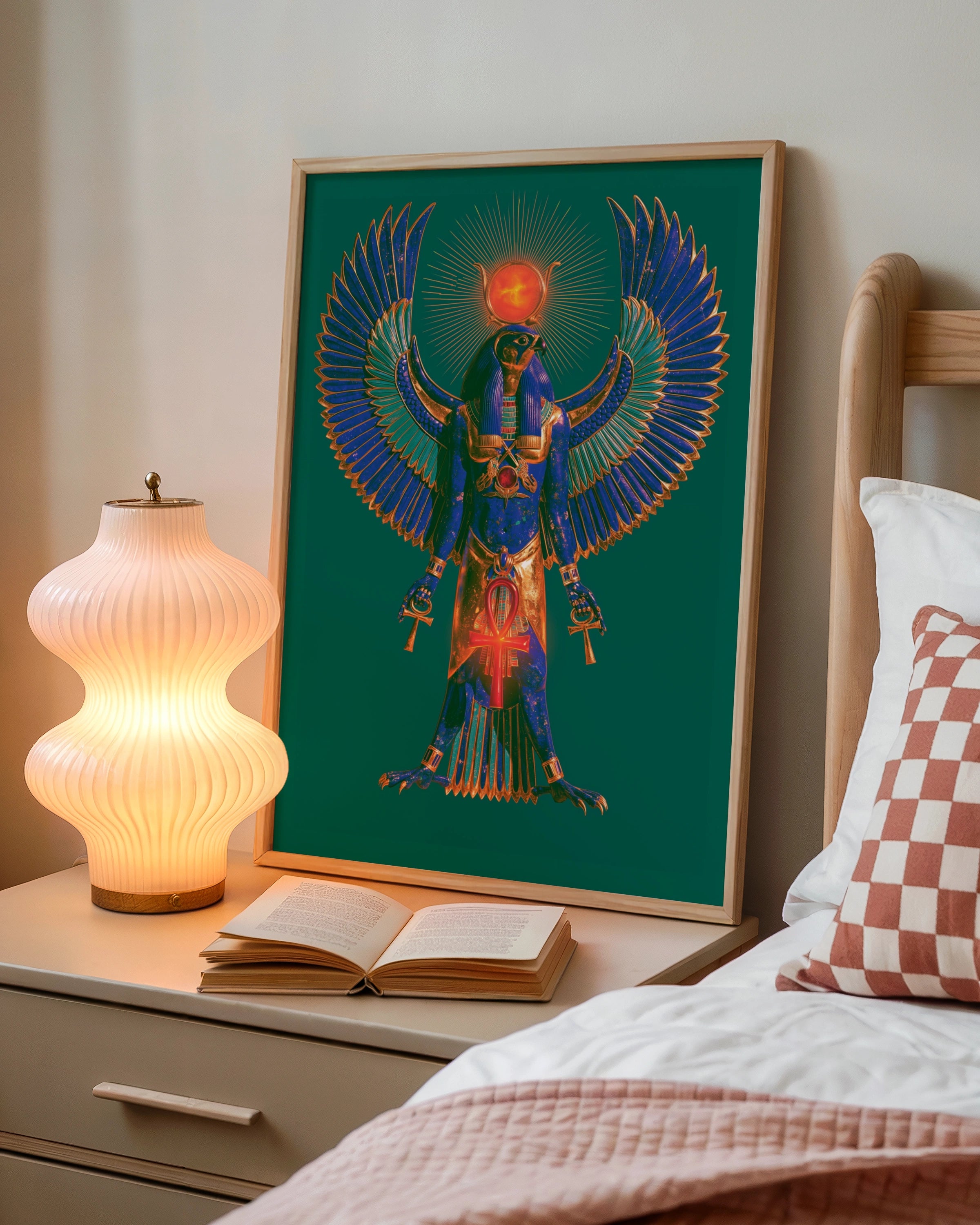 Horus Egyptian God Poster, Full Figure Falcon Deity, Ancient Egypt Wall Art