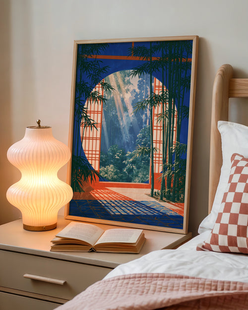 Japanese Bamboo Garden Arch Poster, Shoji Screen Wall Art, Zen Print