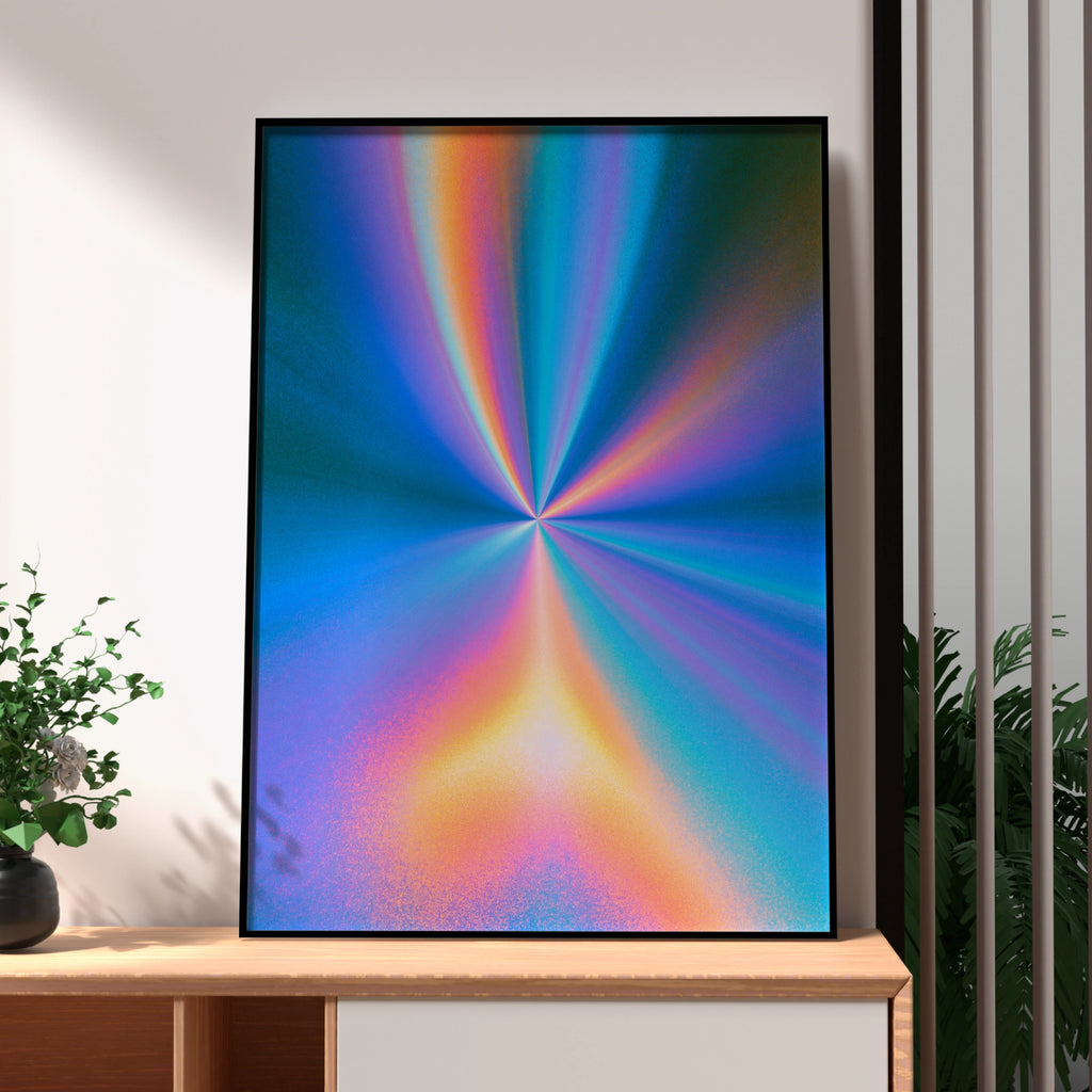Gradient Spiritual Light Burst Poster, Rainbow Rays Abstract Wall Art Print