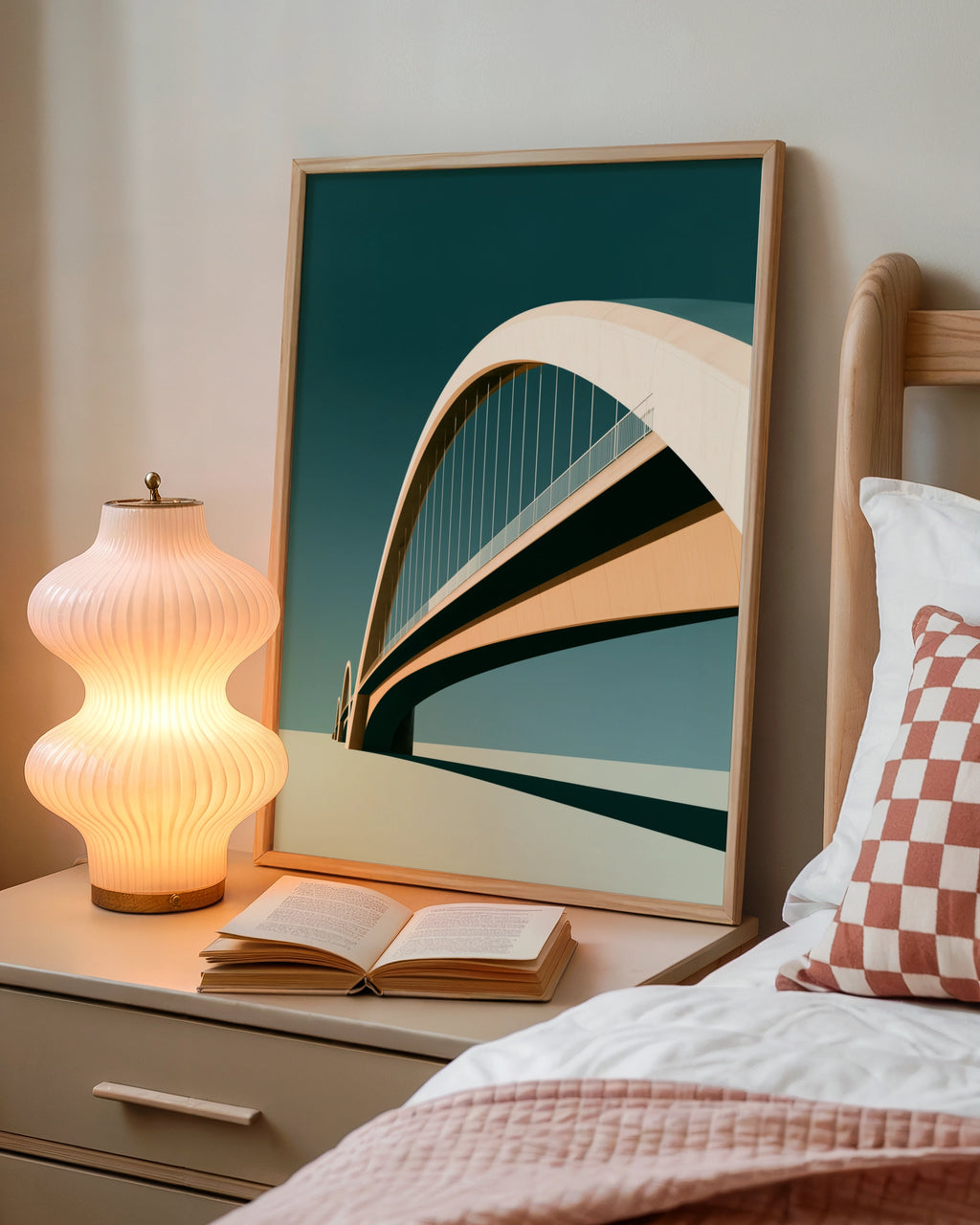 Arch Bridge Architecture Poster, Minimalist Teal Wall Art Print