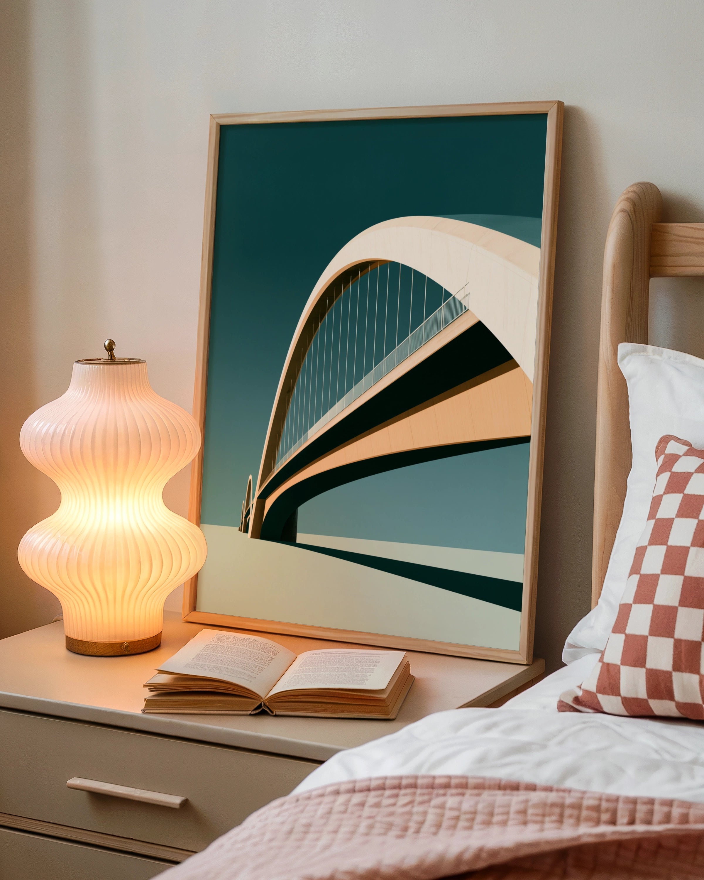 Arch Bridge Architecture Poster, Minimalist Teal Wall Art Print