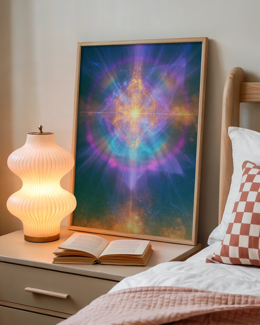 Spiritual Ray Cosmic Light Poster, Sacred Geometry Wall Art, Mystic Space Print