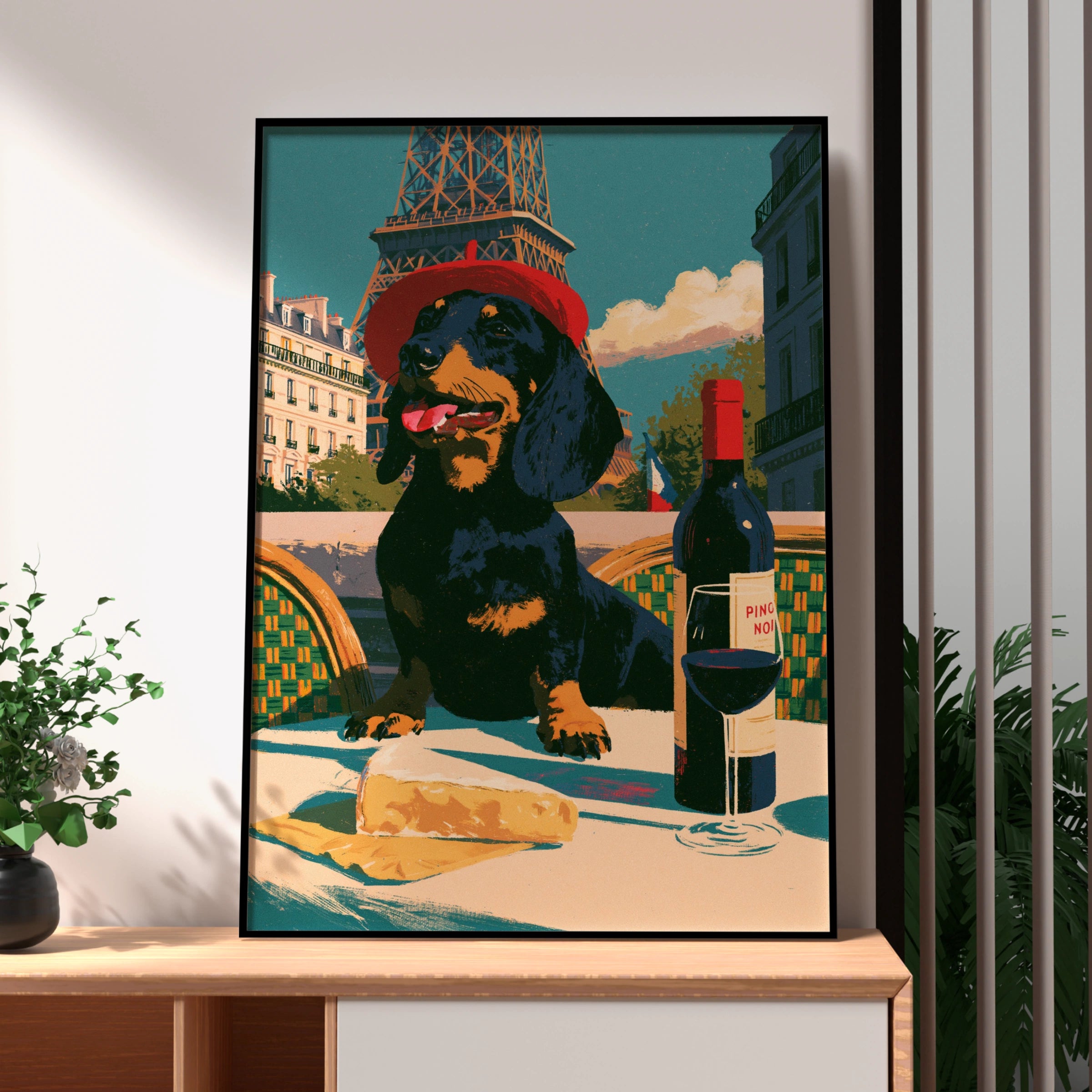 Dachshund Paris Poster, Eiffel Tower Dog Print, Retro French Wall Art