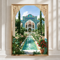 Persian Fountain Courtyard Poster, Islamic Architecture, Mosaic Garden Art Print