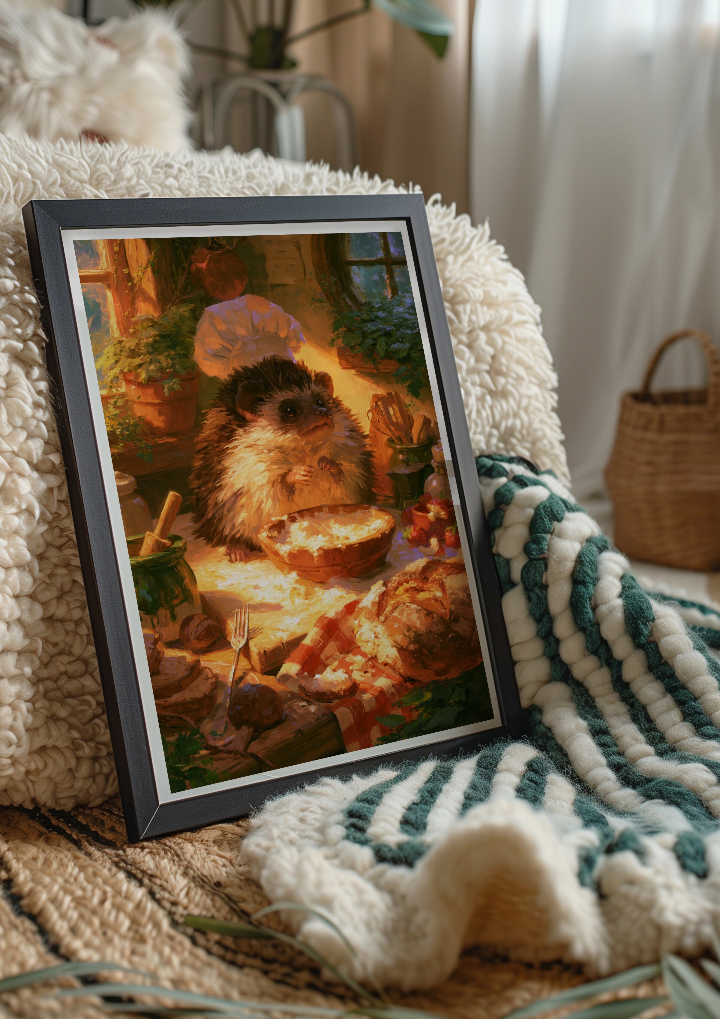 Hedgehog Bakery Kitchen Poster, Cute Animal Chef Art Print, Cosy Cottagecore