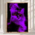 Purple Smoking Cat Poster, Neon Feline Wall Art, Dark Moody Print