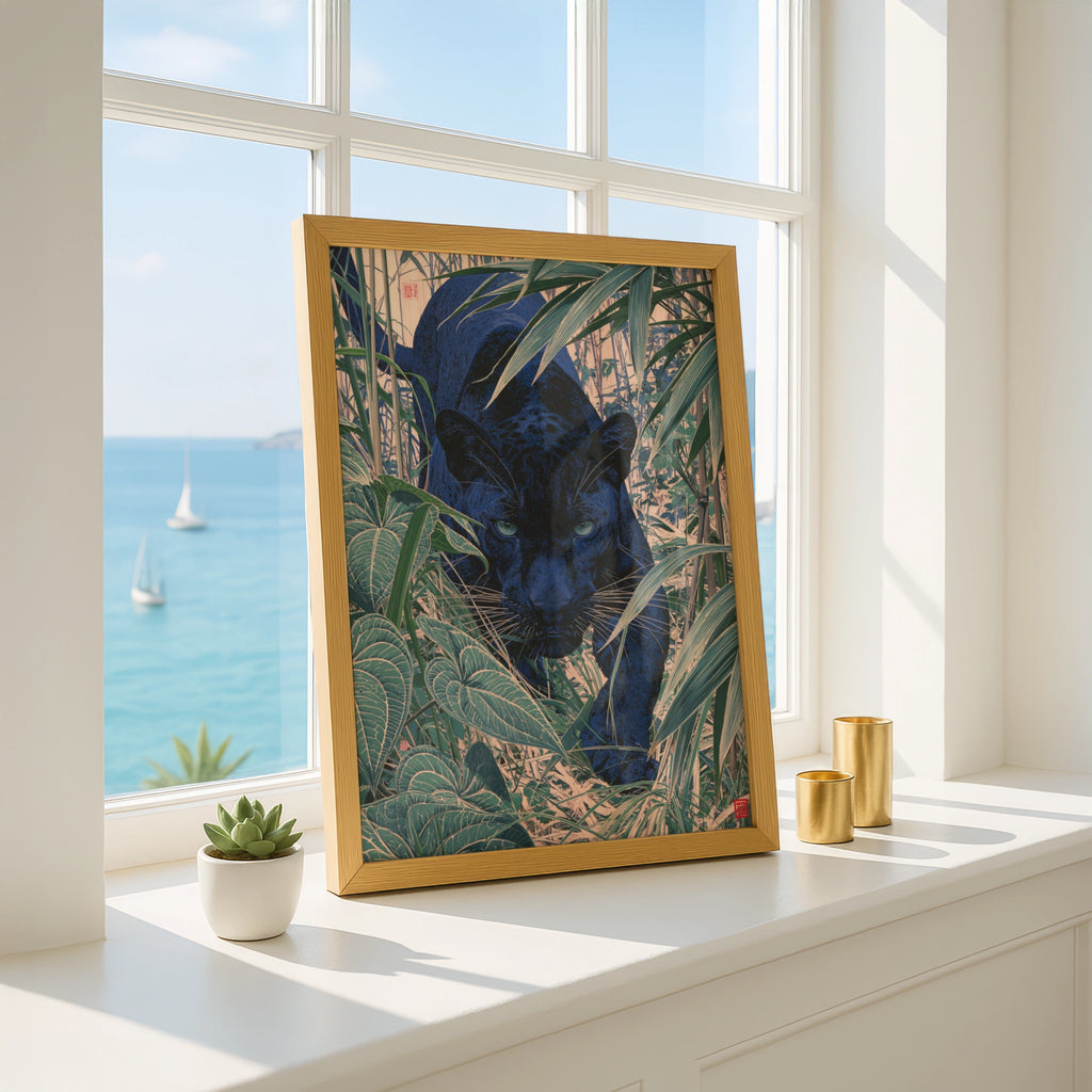 Black Panther Jungle Poster, Japanese Woodblock Style Art Print