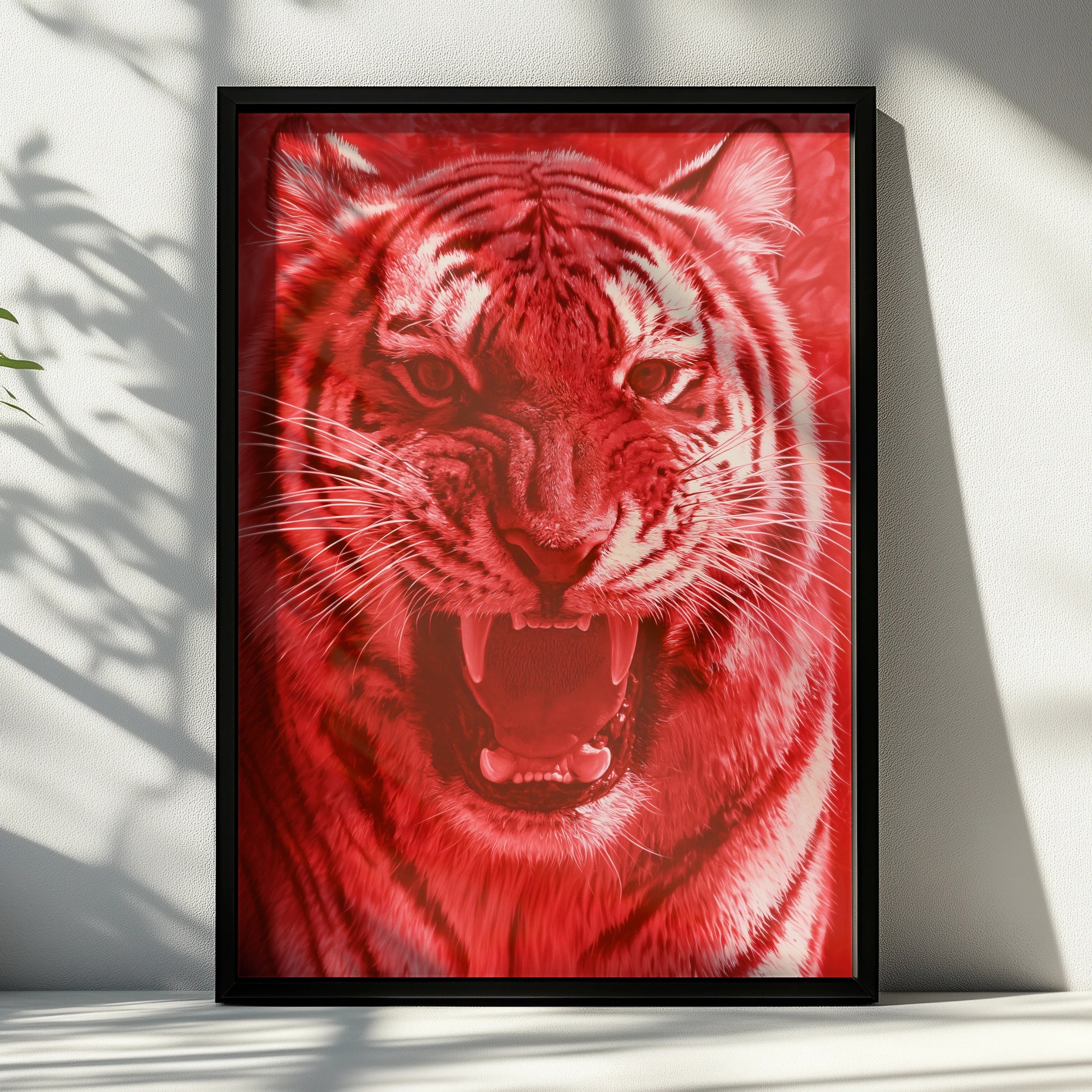 Red Tiger Growl Poster, Bold Wildlife Wall Art, Fierce Big Cat Print