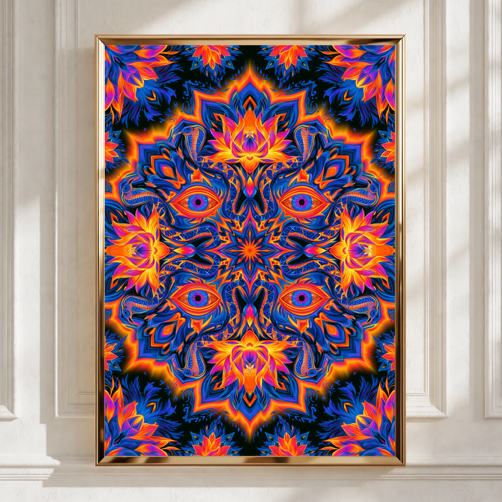 Mystical Eye Mandala Poster, Psychedelic Snake Lotus Wall Art Print