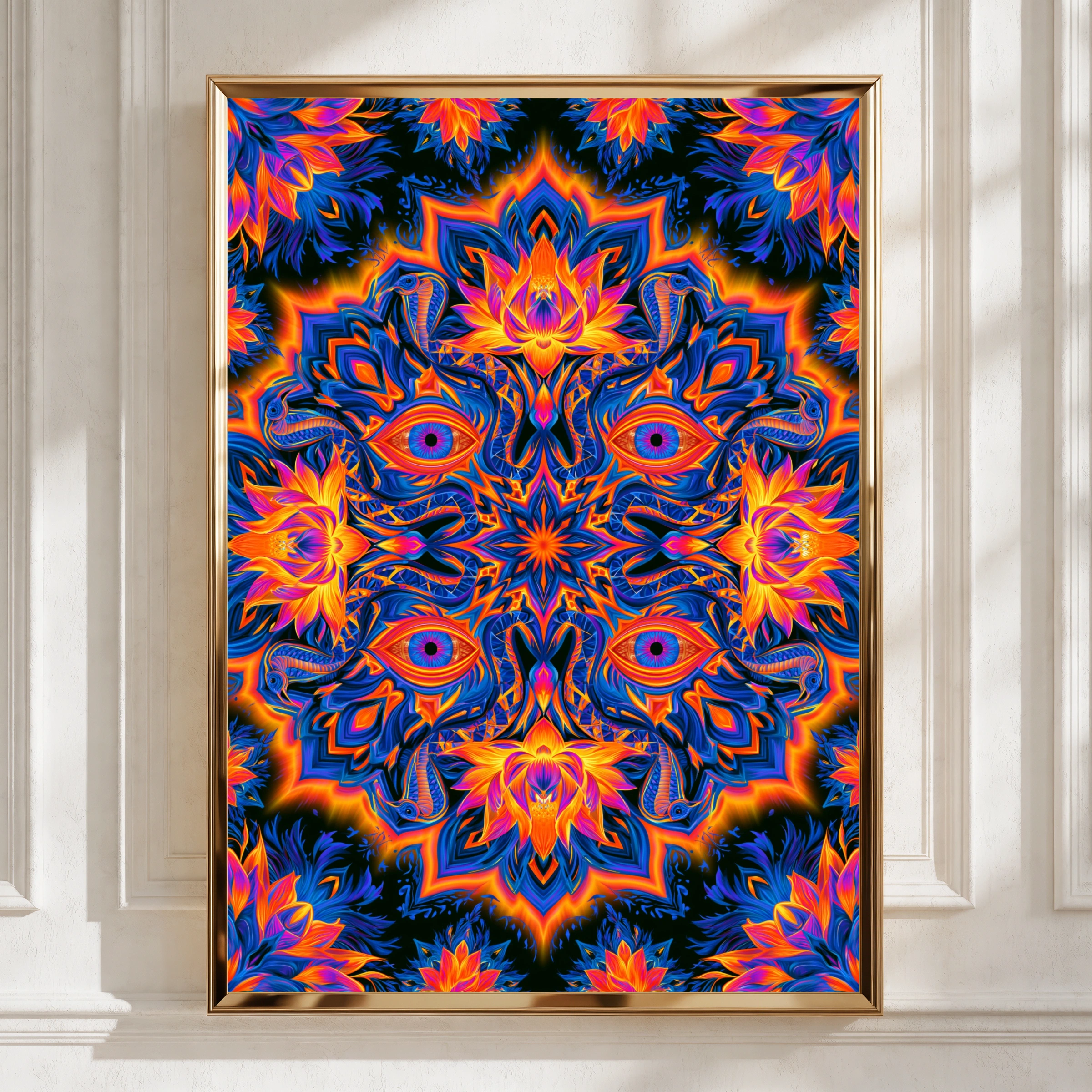 Mystical Eye Mandala Poster, Psychedelic Snake Lotus Wall Art Print