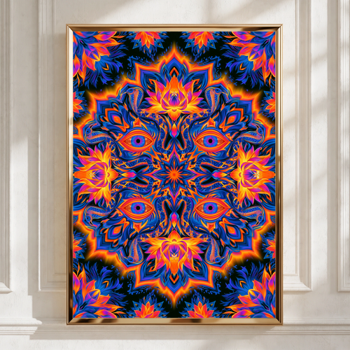 Mystical Eye Mandala Poster, Psychedelic Snake Lotus Wall Art Print