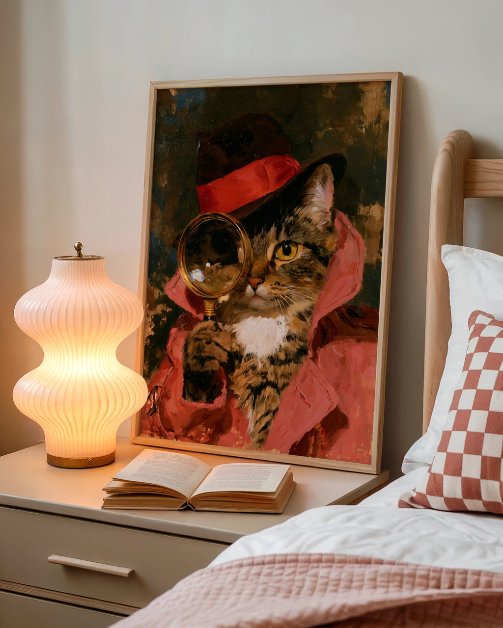 Detective Cat Poster, Magnifying Glass Tabby, Oil Painting Style Art Print