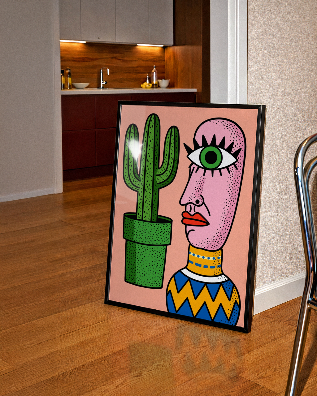Cyclops Cactus Vase Wall Art Poster, Bold Surreal Illustration Print