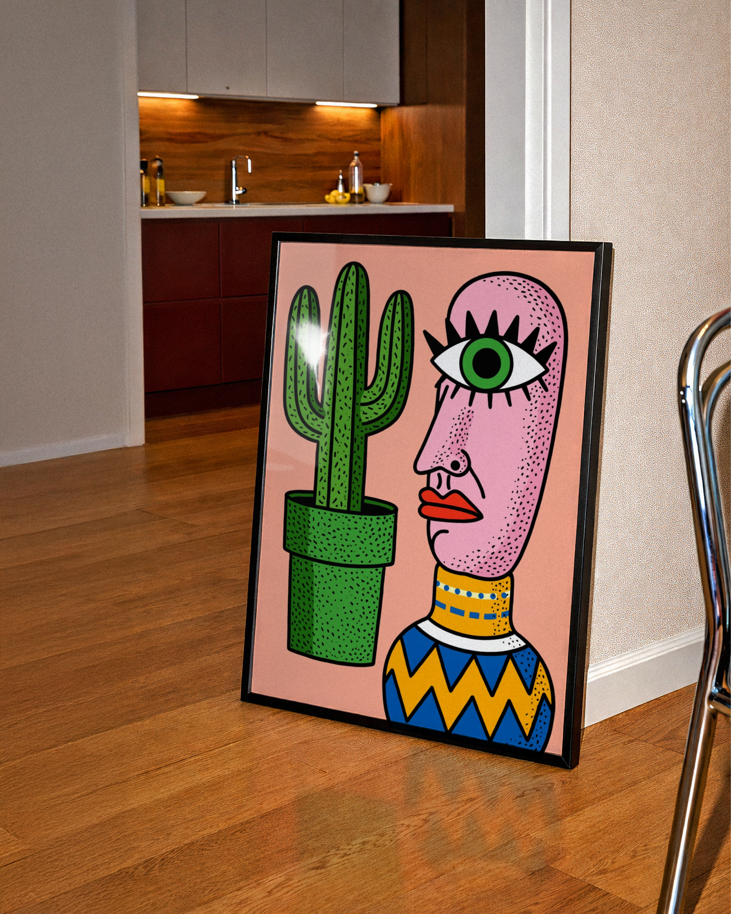Cyclops Cactus Vase Wall Art Poster, Bold Surreal Illustration Print