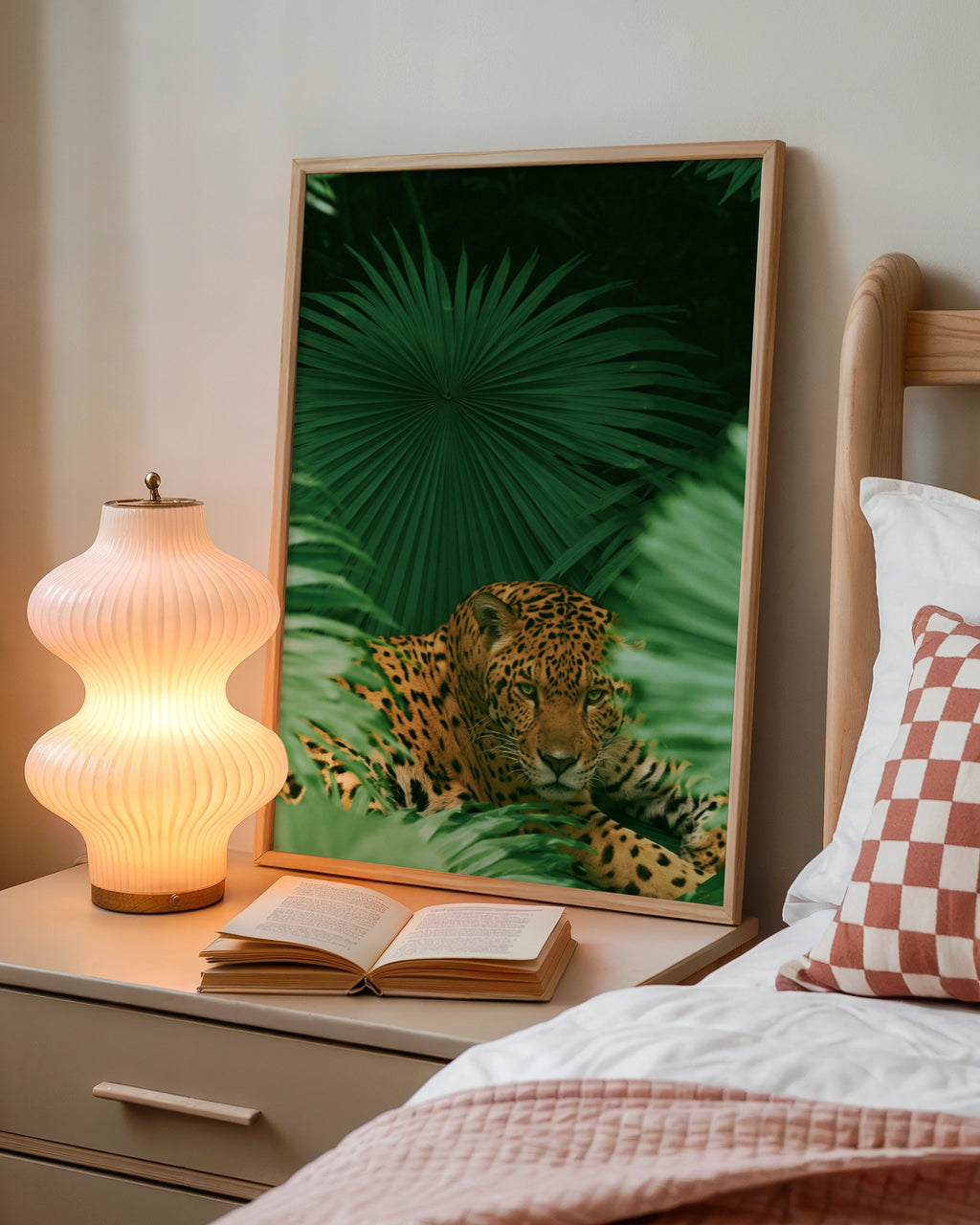 Jaguar in Palm Jungle Poster, Tropical Wildlife Art Print, Bold Green