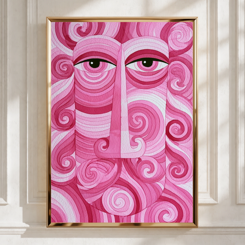 Pink Abstract Face Poster, Swirl Portrait Wall Art, Psychedelic Print