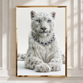 Snow Leopard Sapphire Necklace Wall Art Poster, Luxury Wildlife Print