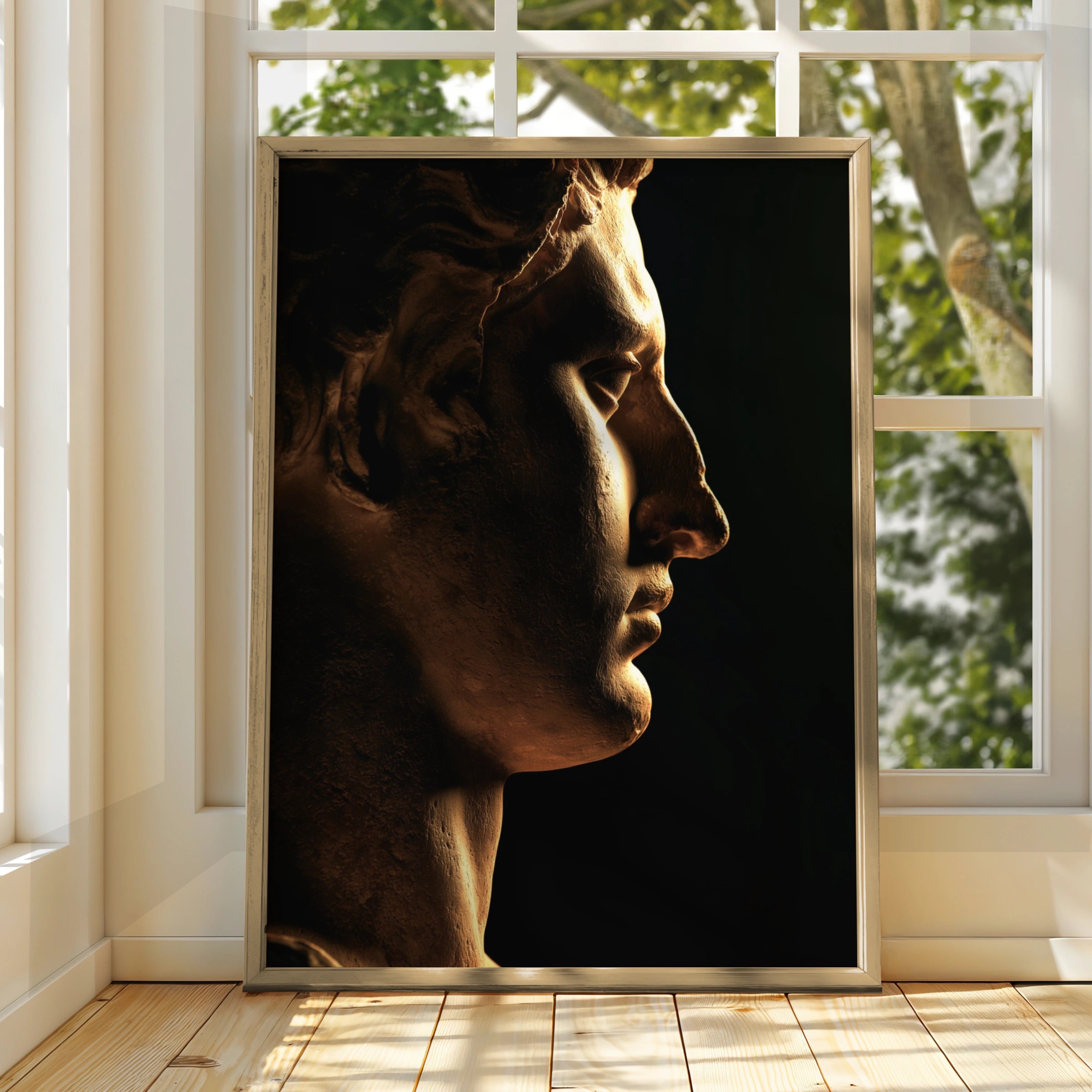 Roman Statue Side Profile Poster, Ancient Sculpture Art Print, Dark Moody