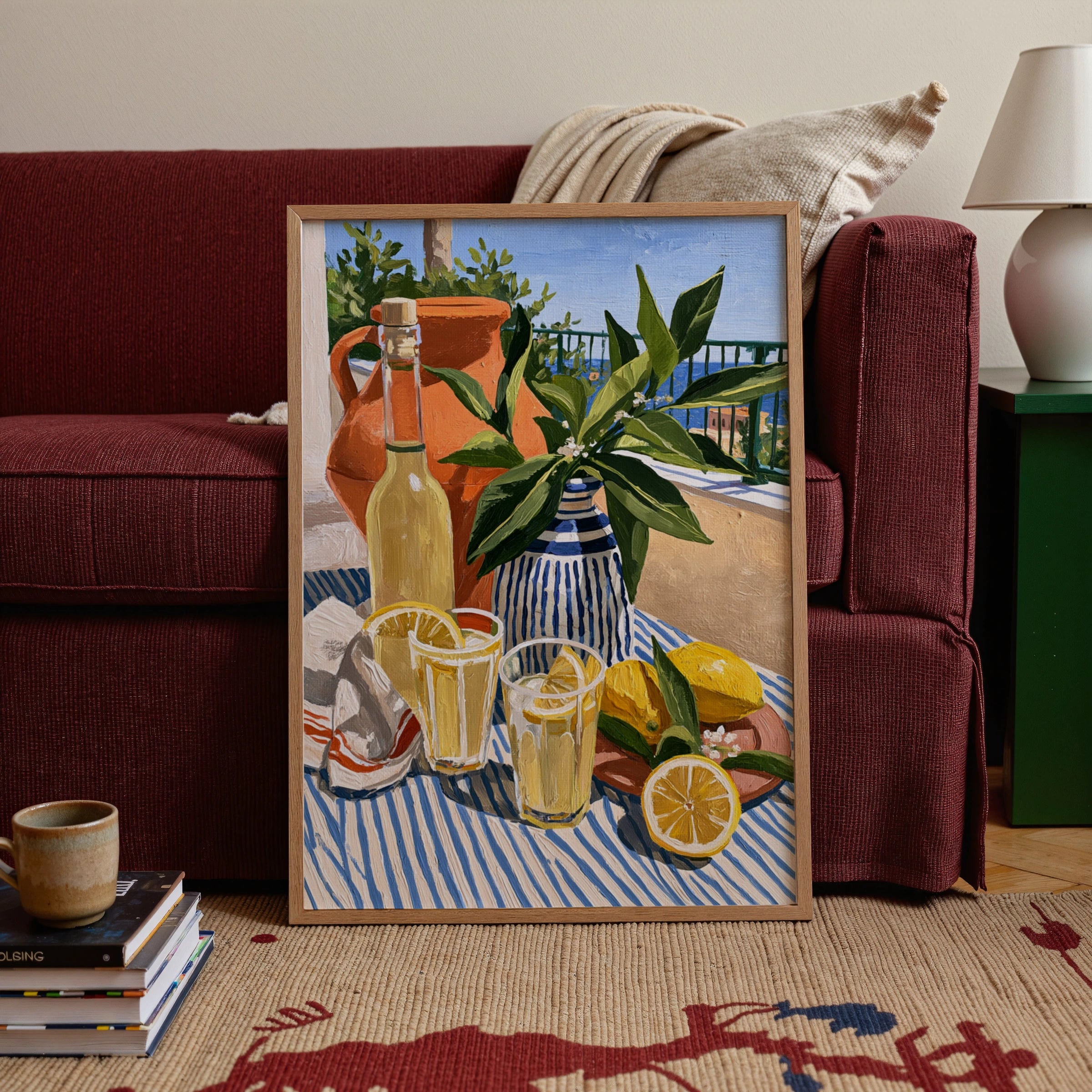 Limoncello Terrace Italy Still Life Poster, Mediterranean Wall Art Print