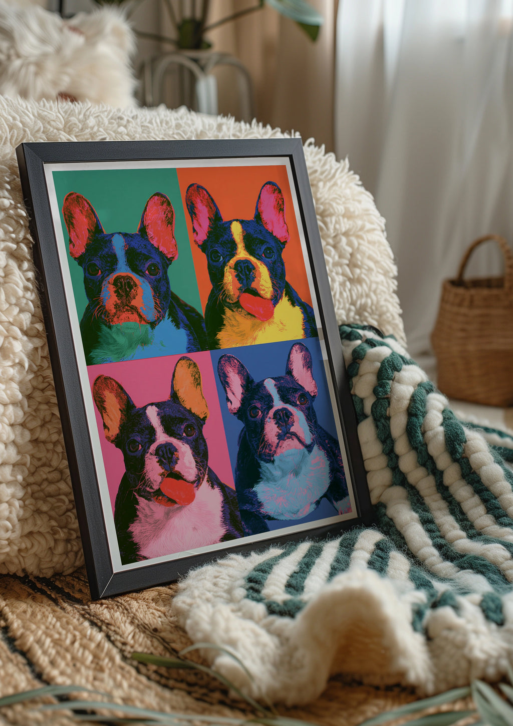 French Bulldog Pop Art Poster, Frenchie Wall Art, Bold Colourful Print