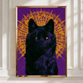 Black Wolf Black Sun Poster, Purple Gold Mystical Wall Art, Bold Animal Print
