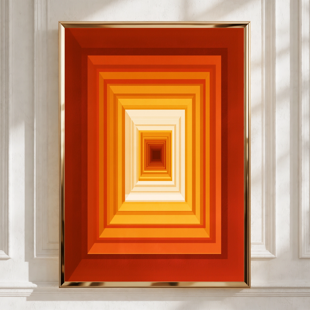 Red Orange Concentric Rectangles Wall Art Poster, Geometric Op Art Print