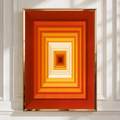 Red Orange Concentric Rectangles Wall Art Poster, Geometric Op Art Print