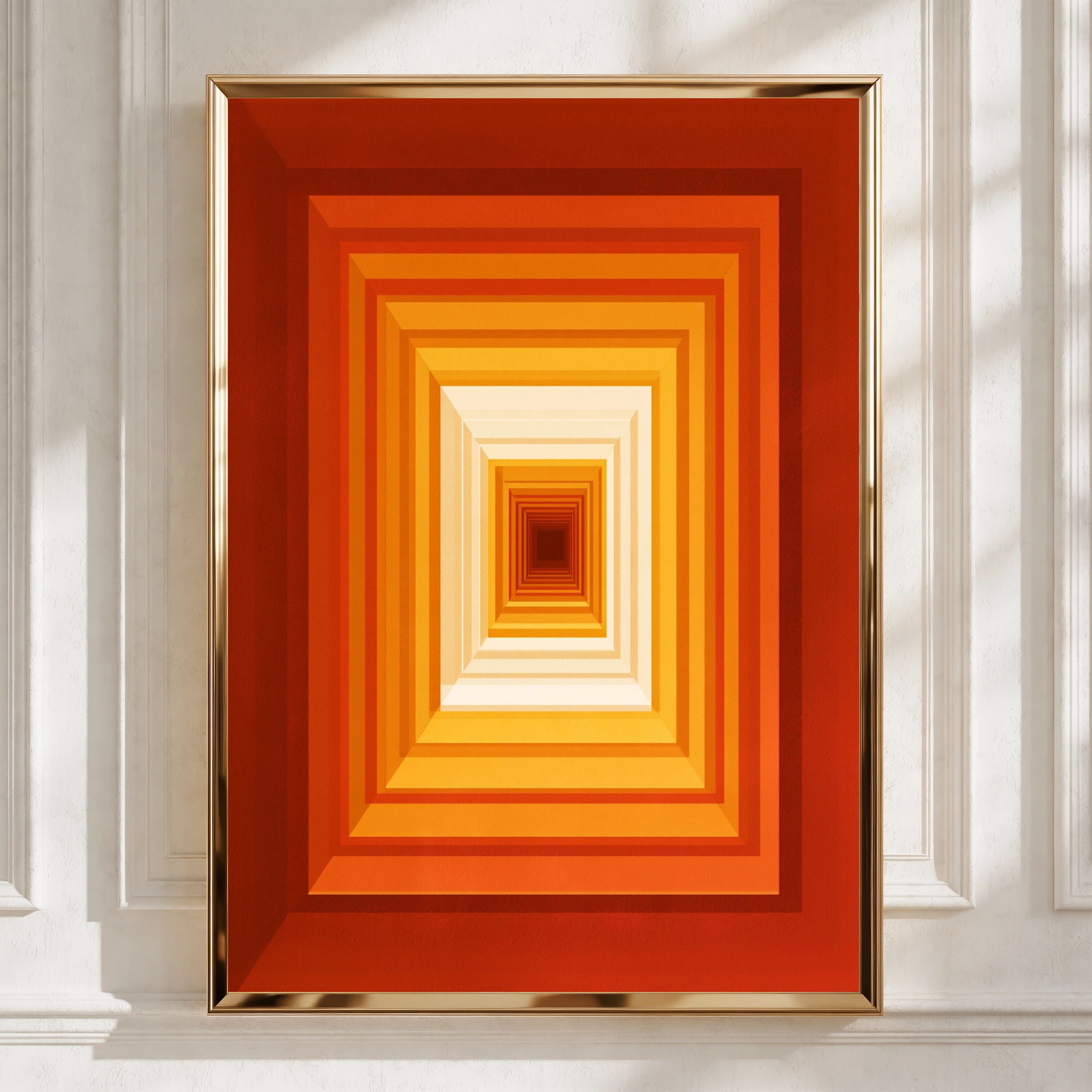 Red Orange Concentric Rectangles Wall Art Poster, Geometric Op Art Print