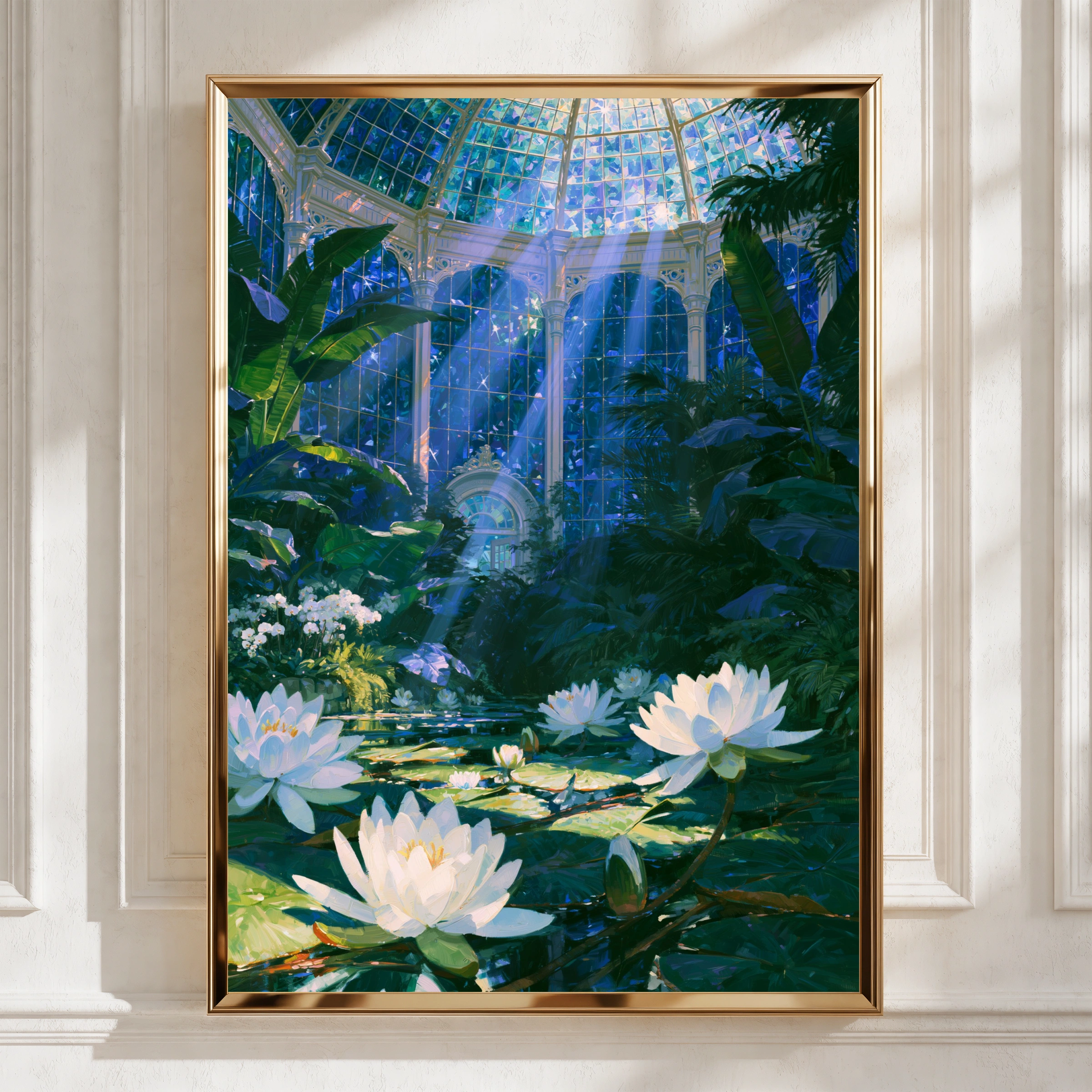 Greenhouse Water Lilies Poster, Glass Dome Botanical Garden, Impressionist Wall Art