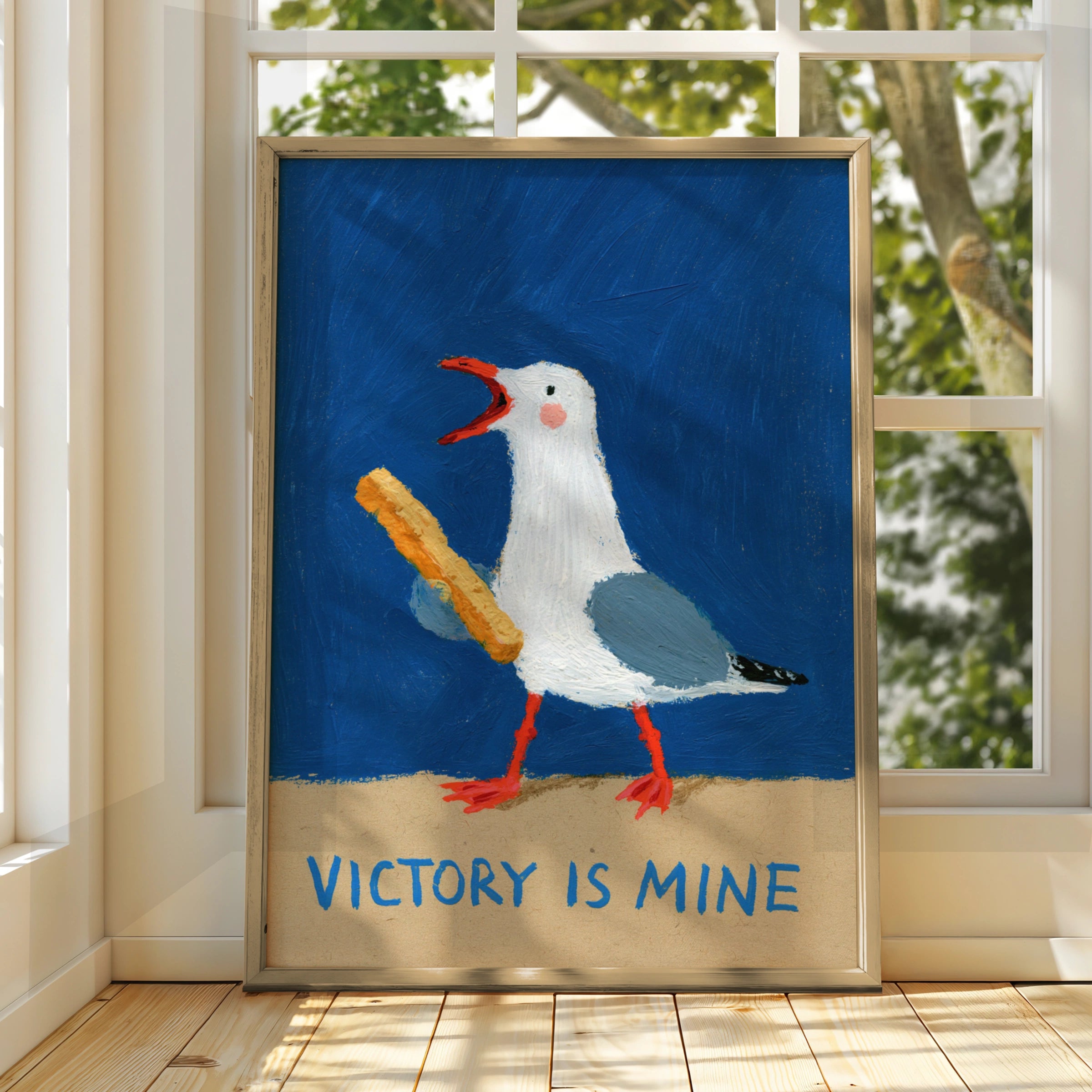 Seagull Victory Is Mine Poster, Funny Chip Thief Wall Art, Coastal Print