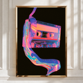 Retro Cassette Tape Poster, Neon 80s Wall Art, Synthwave Music Print