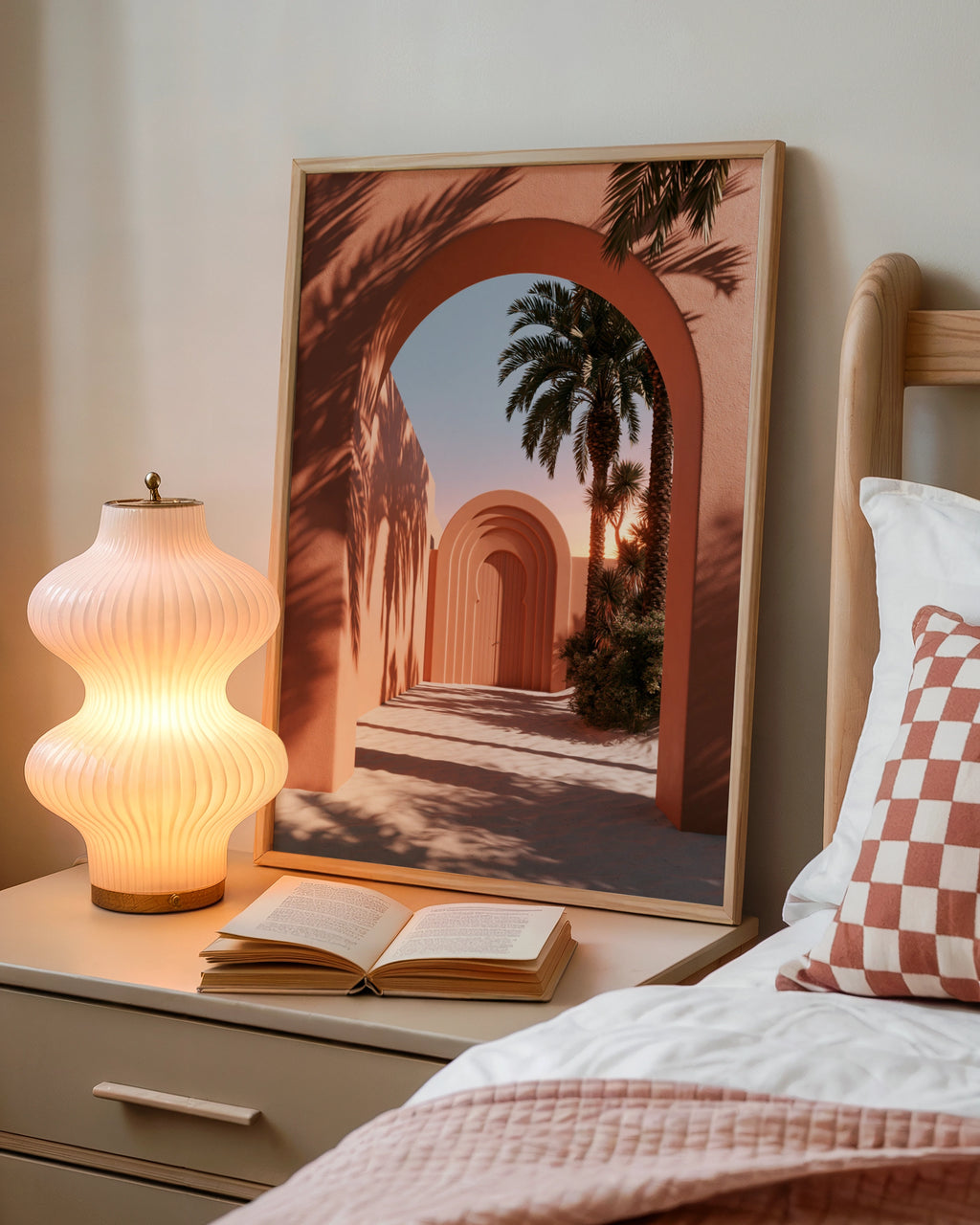 Terracotta Arch Wall Art Poster, Moroccan Architecture, Palm Tree Print