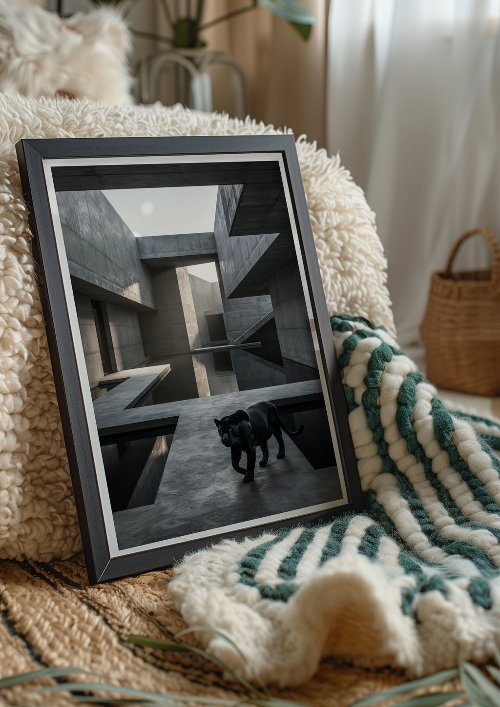 Black Panther Brutalist Architecture Poster, Dark Concrete Wall Art
