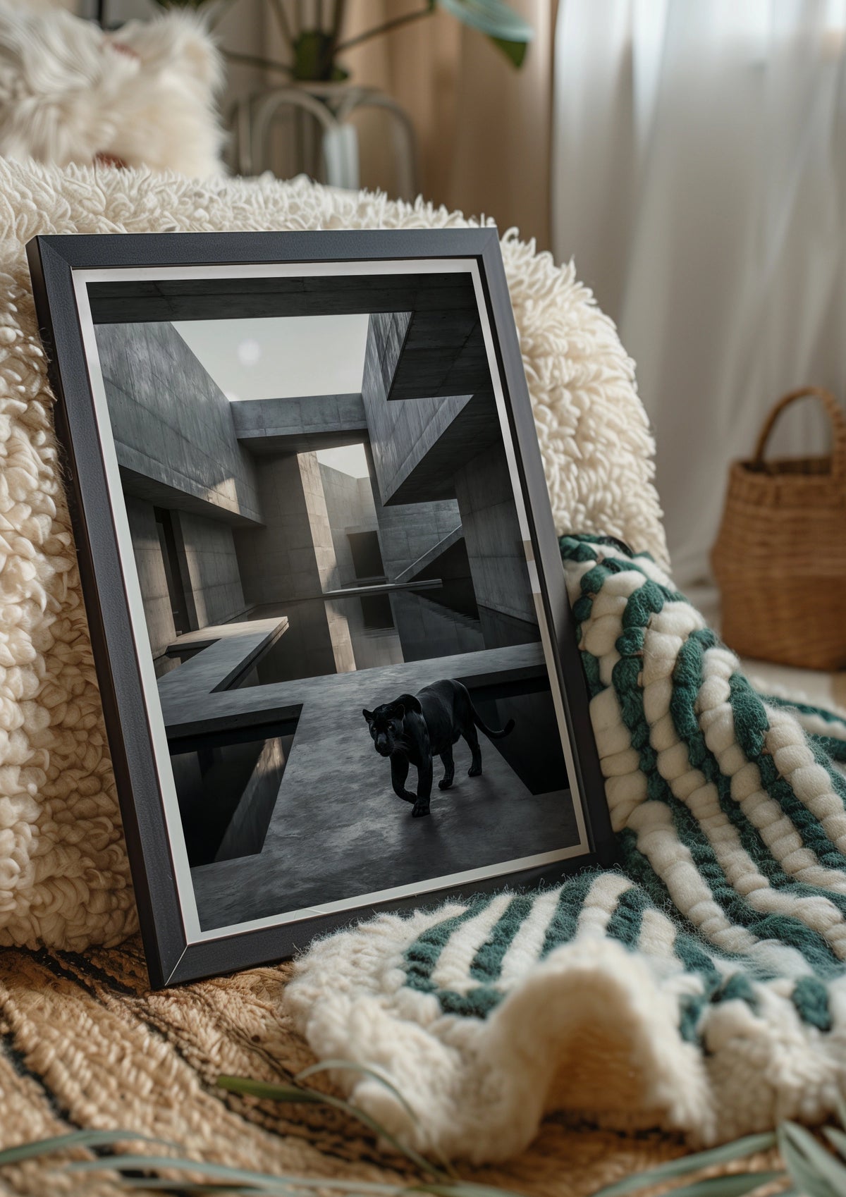 Black Panther Brutalist Architecture Poster, Dark Concrete Wall Art