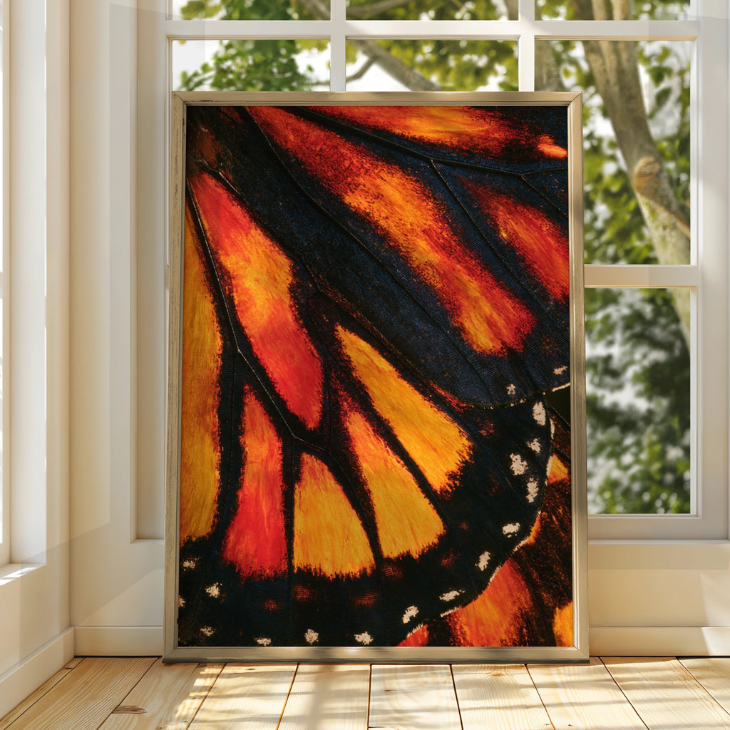 Butterfly Wing Close Up Poster, Macro Nature Print, Orange Black Art