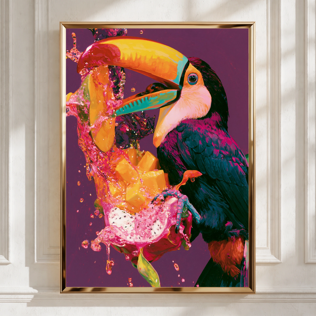 Toucan Tropical Fruit Splash Poster, Vibrant Bird Wall Art Print