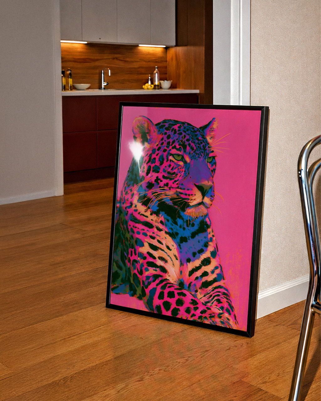 Neon Jaguar Wall Art Poster, Pink Pop Art Big Cat Print, Bold Colourful
