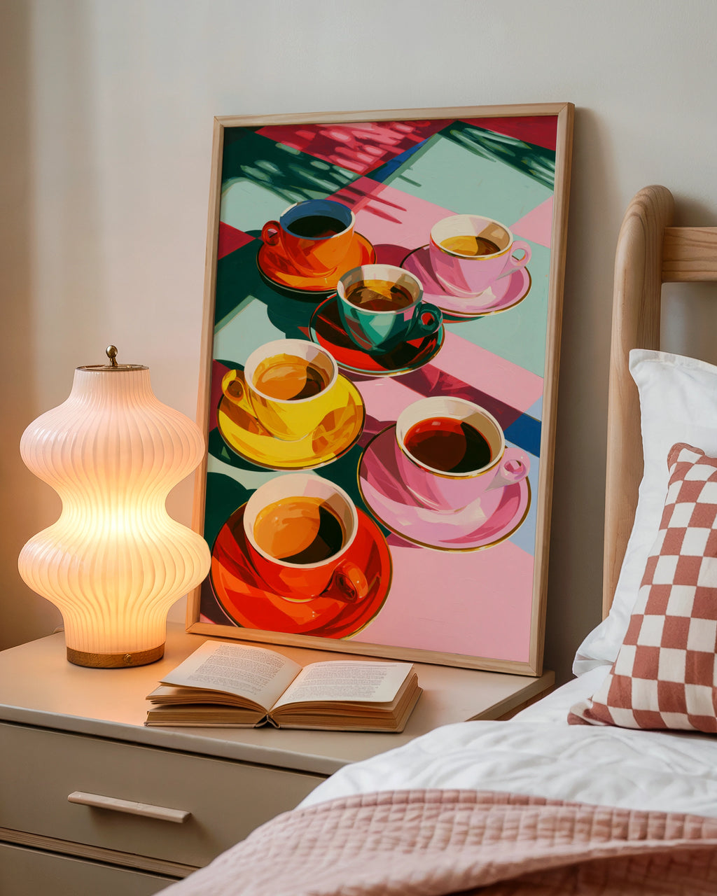 Colourful Coffee Cups Poster, Bold Pop Art Print, Kitchen Wall Art