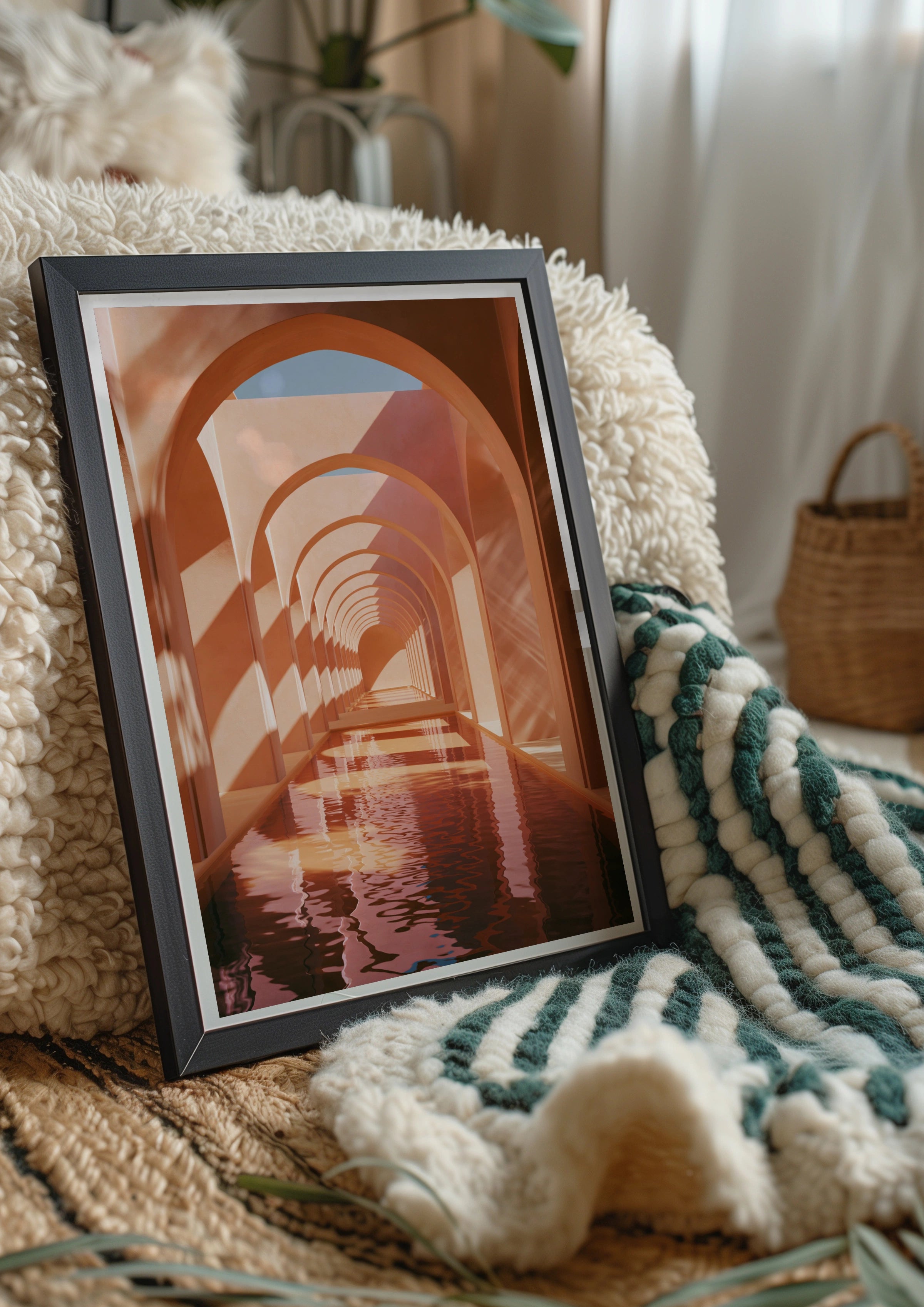 Terracotta Arch Corridor Poster, Moroccan Architecture Wall Art, Modern Print