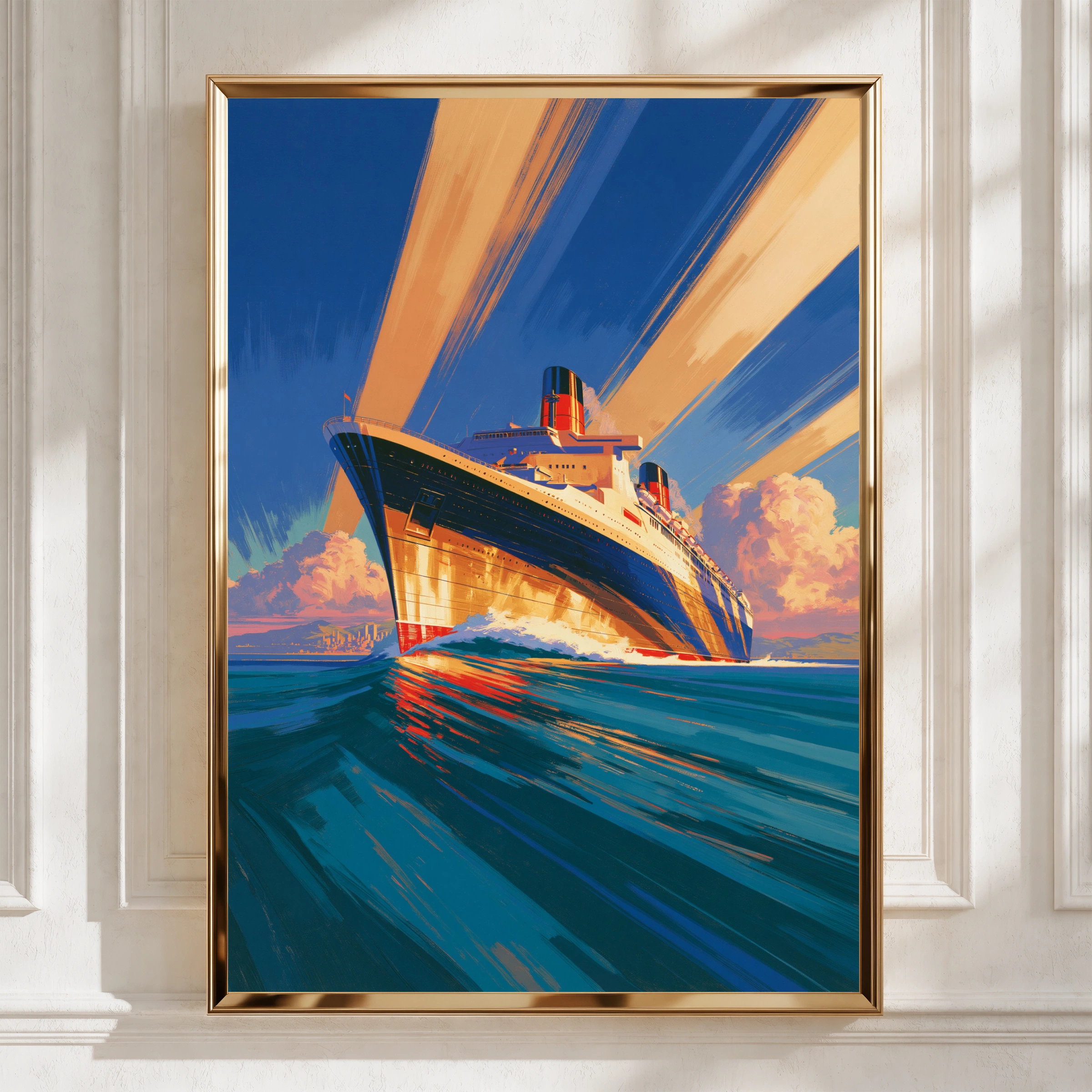 Ocean Liner Ship Poster, Vintage Art Deco Wall Art, Retro Nautical Print