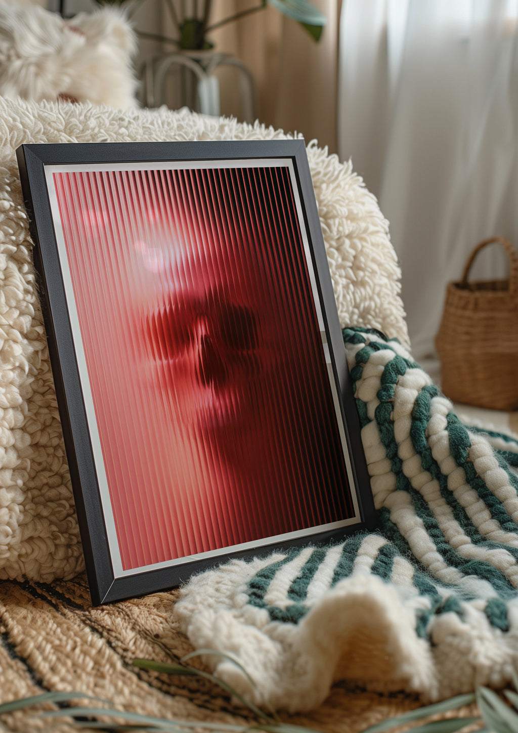 Skull Through Glass Poster, Pink Red Abstract Art Print, Dark Moody Wall Art