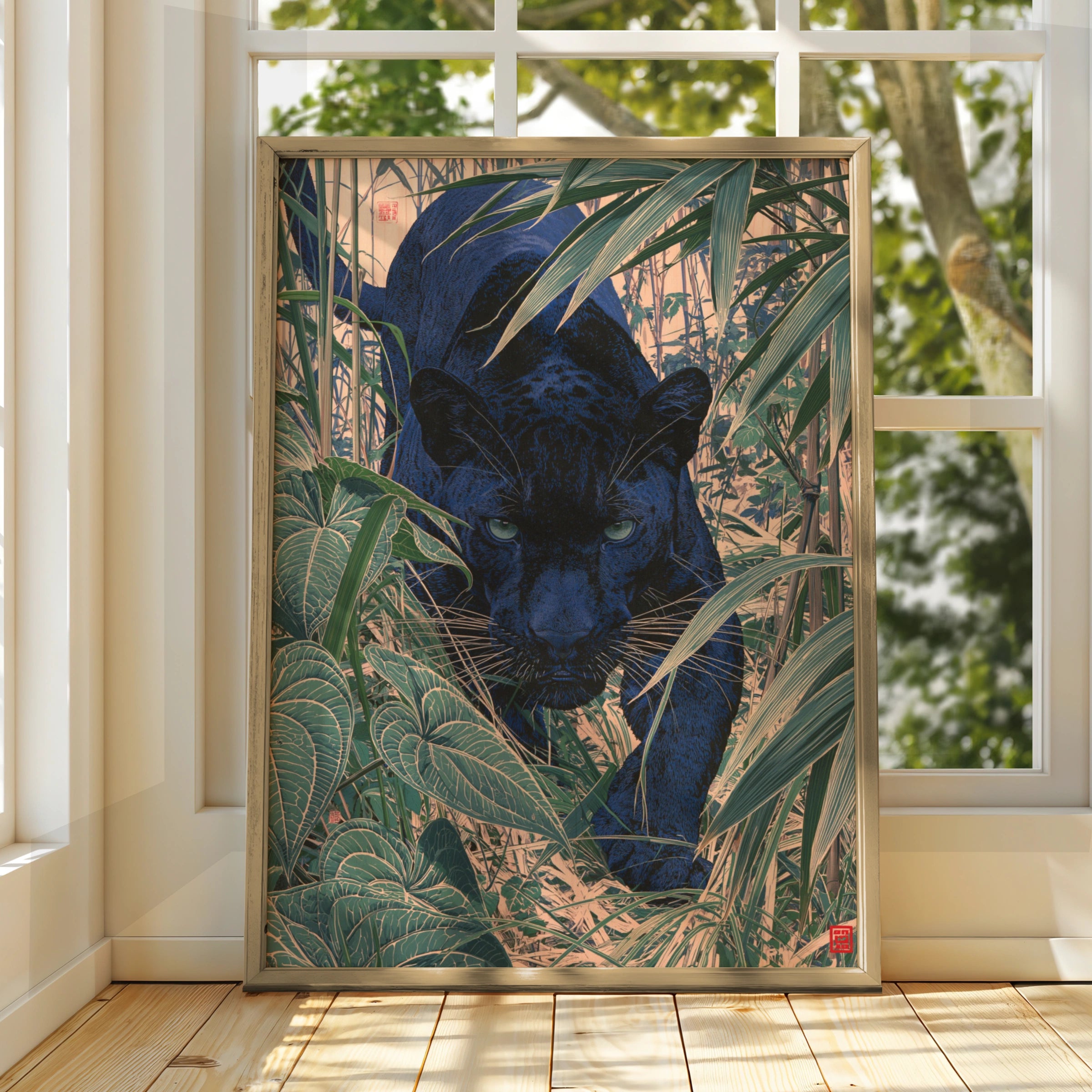 Black Panther Jungle Poster, Japanese Woodblock Style Art Print