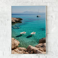 Boats on Crystal Clear Sea, Wall Art Poster, Mediterranean Coastal Print